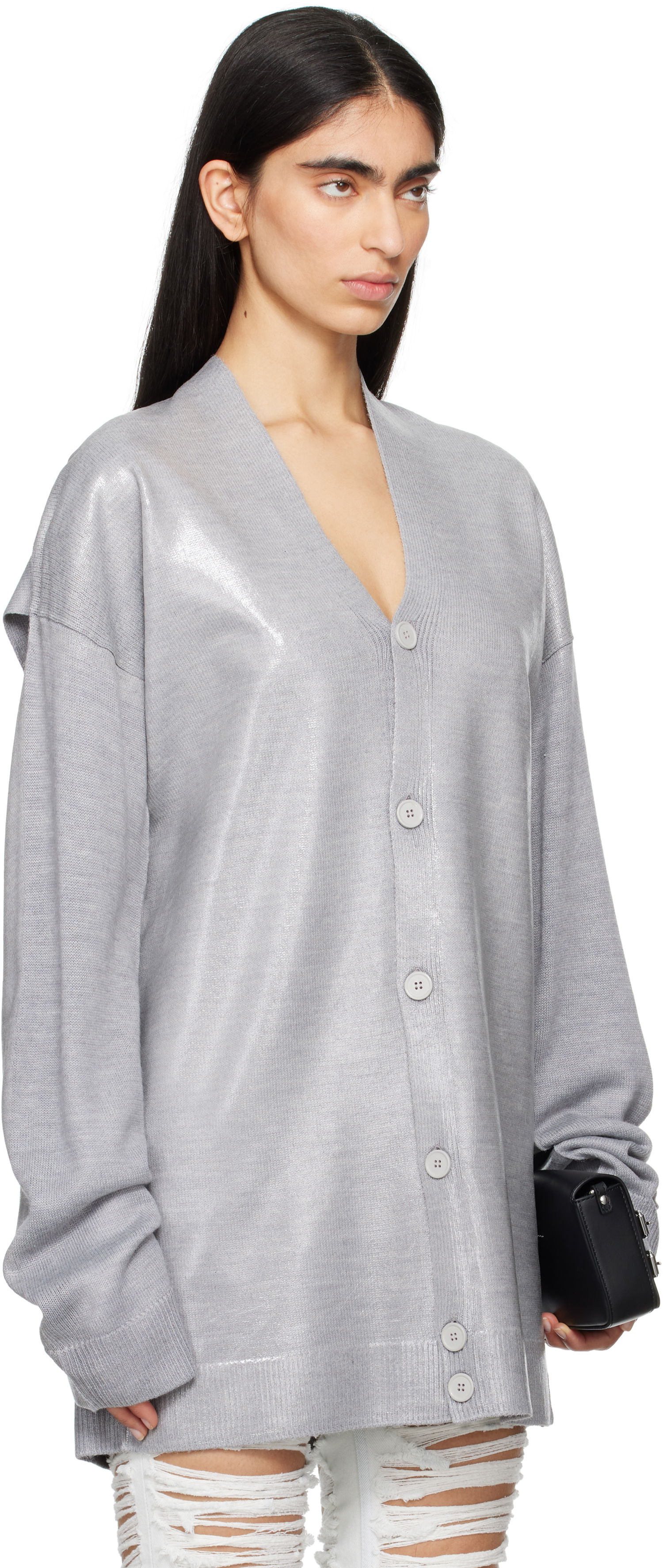 Sveter Maison Margiela MM6 Maison Margiela Plastified Knit Cardigan Šedá | S62HP0026 M13120, 1