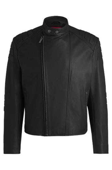 Bunda BOSS Leather Racing Jacket with 3D Detailing Čierna | 50530780, 0