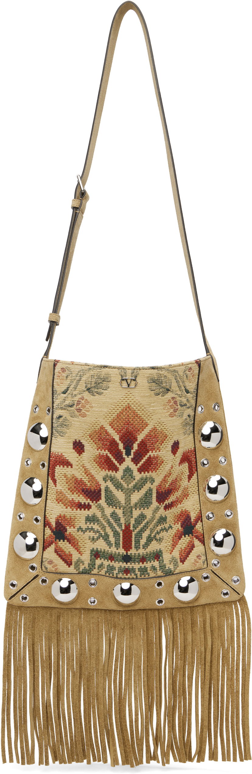 Taška cez rameno Valentino Garavani Nellcôte Jacquard Floral Shoulder Bag with Fringe and Studs Rôznofarebný | 7W2B0R33JXK