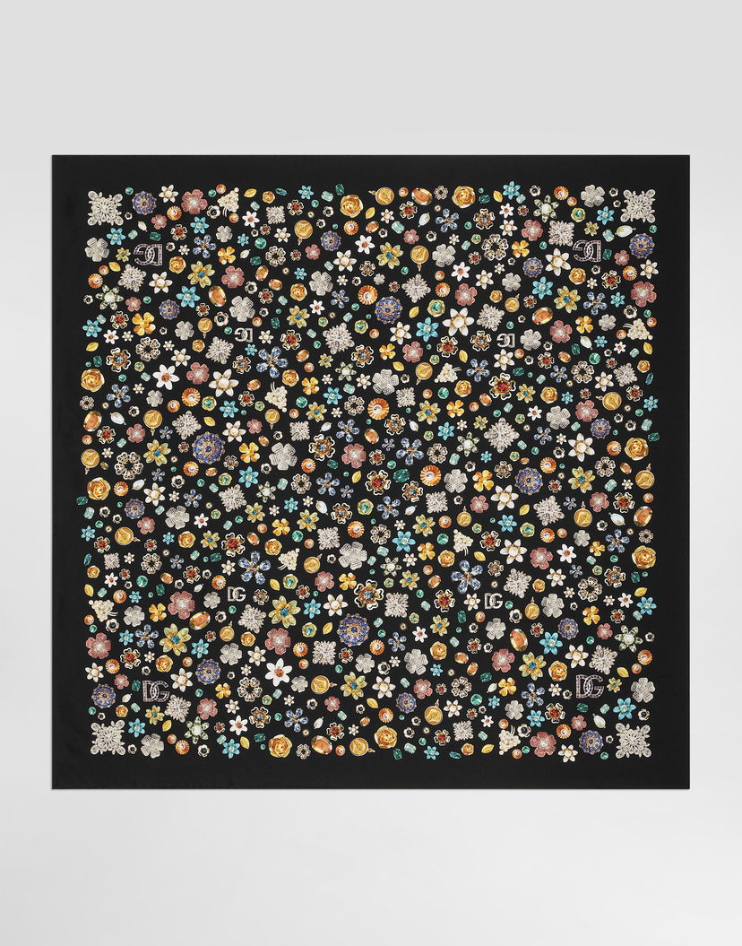 Šál Dolce & Gabbana Dolce & Gabbana 90x90 Silk Twill Floral Scarf Čierna | FN090RGDDAXHN5SA