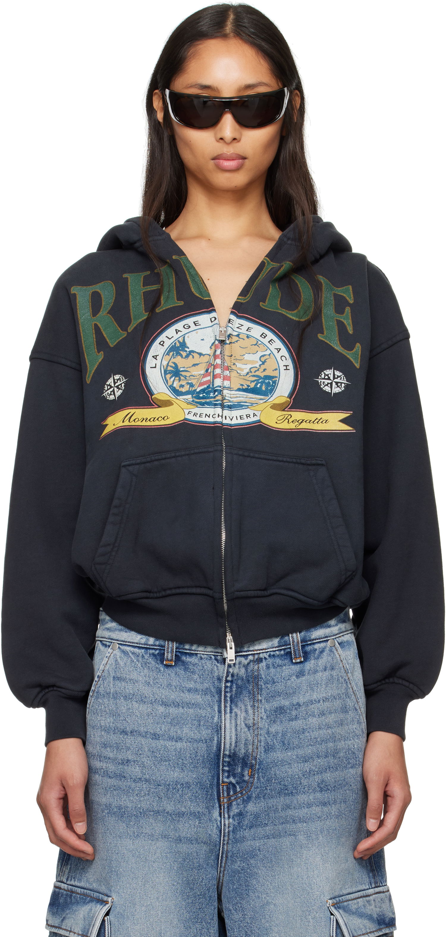 Mikina Rhude Rhude Monaco Regatta Graphic Full-Zip Hoodie Čierna | RHSS25HO09012, 0