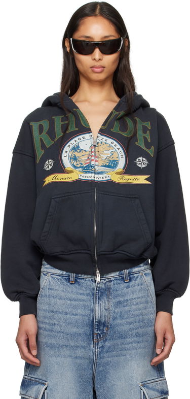 Mikina Rhude Rhude Monaco Regatta Graphic Full-Zip Hoodie Čierna | RHSS25HO09012, 0