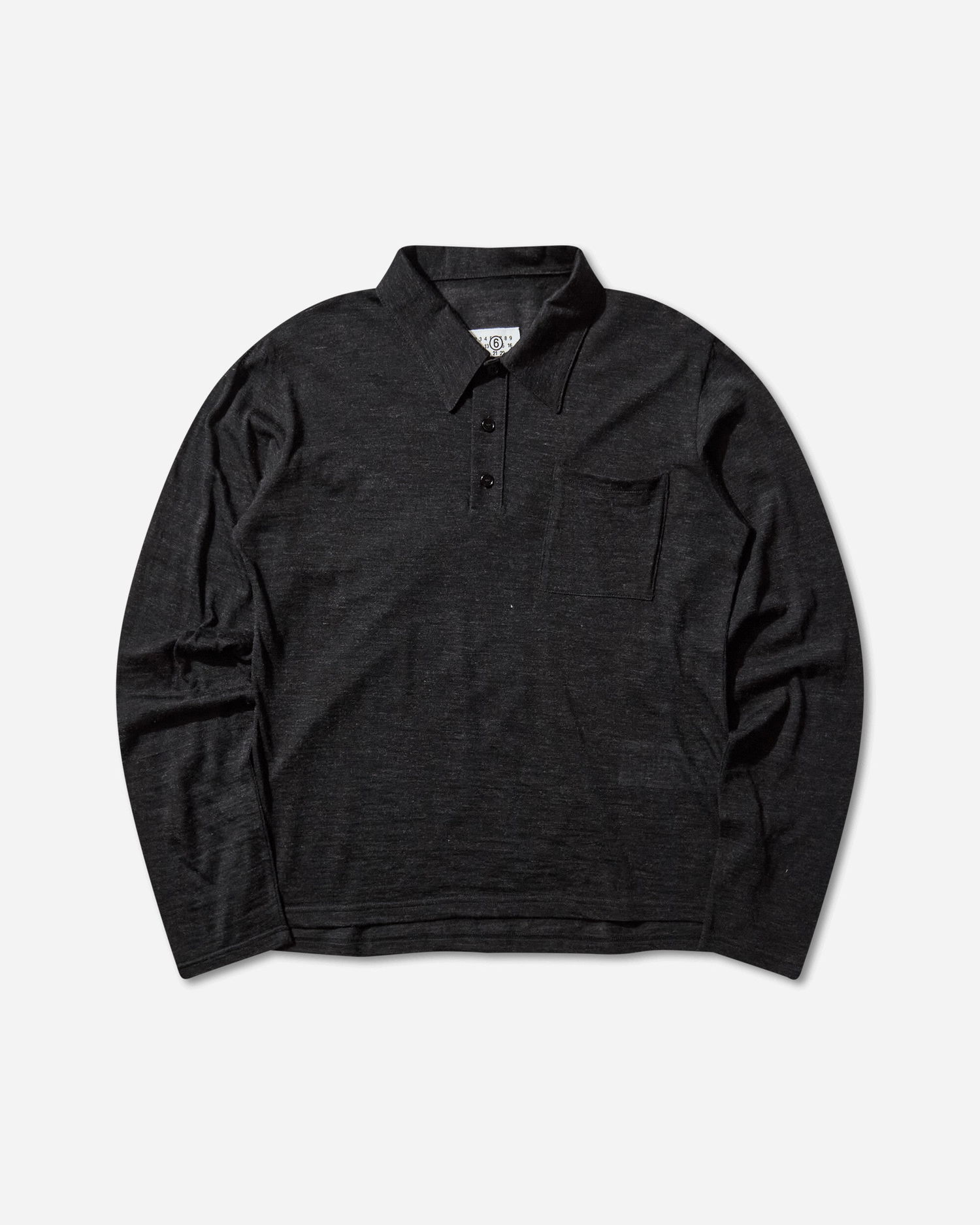 Polo tričko Maison Margiela MM6 Heathered Wool Long Sleeve Polo Shirt with Pocket Čierna | SH2GL0004 899, 1