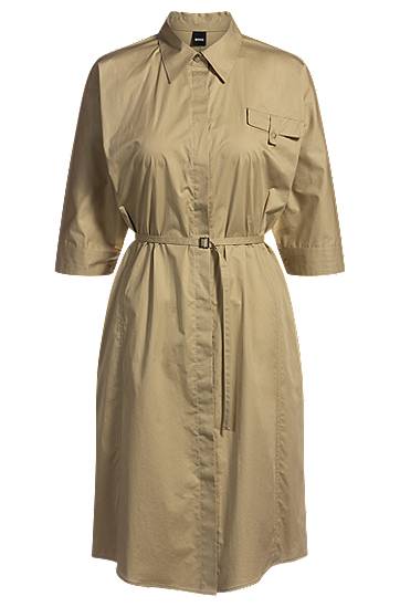 Šaty BOSS Relaxed-Fit Stretch Cotton Shirt Dress Béžová | 50537980, 0