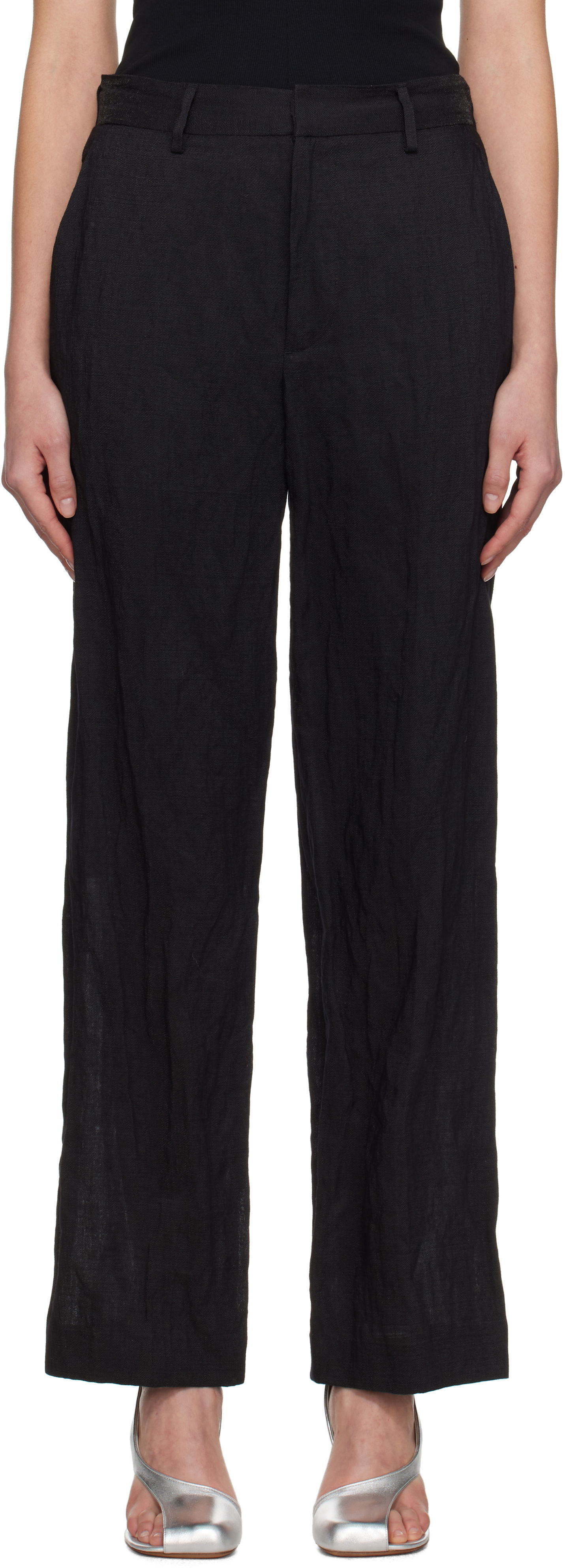 Nohavice Maison Margiela MM6 Maison Margiela Crinkled Metallic Tailoring Trousers Čierna | S52KA0521 M35253, 0
