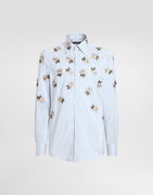 Dolce & Gabbana Silk and Cotton Striped Shirt with Floral Appliqués