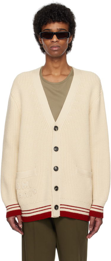 Sveter AMI AMI Paris Wool Ribbed Cardigan Béžová | UKC168.KN0068, 0
