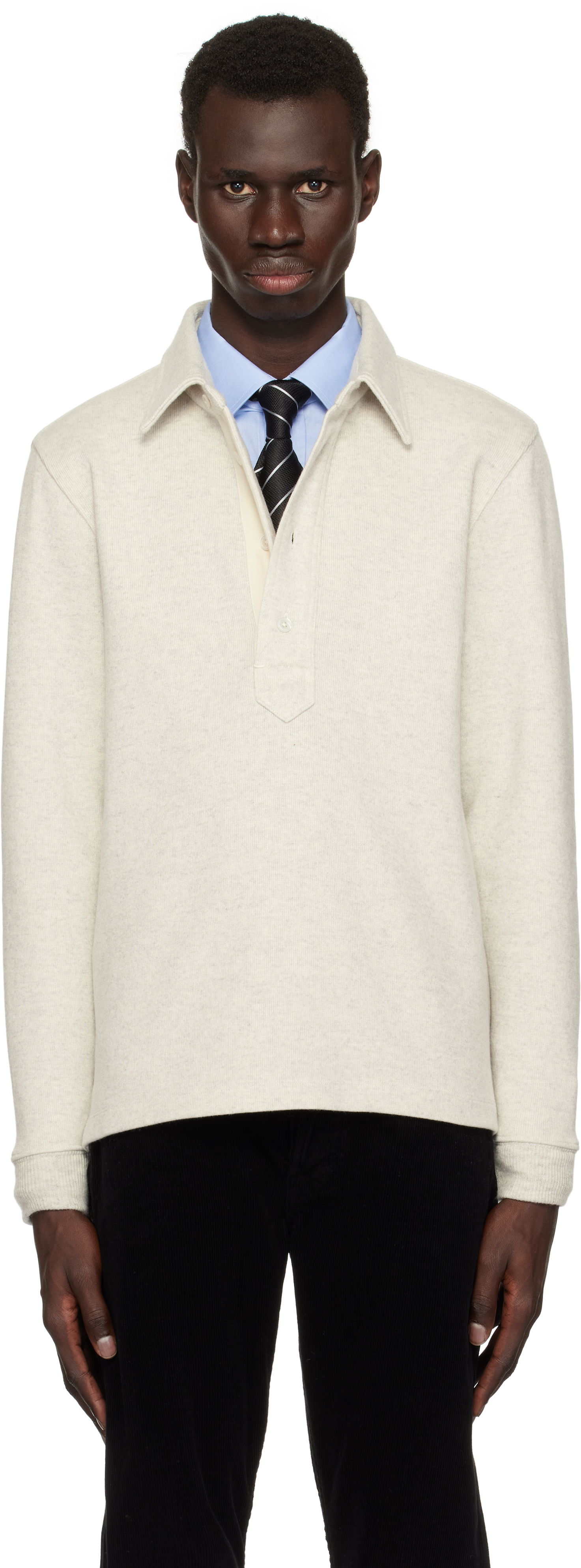 Sveter Tom Ford TOM FORD Cotton Blend Rugby Polo Béžová | JPL017-JMC049S25, 0