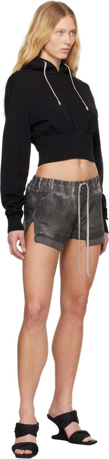 Mikina Rick Owens Rick Owens DRKSHDW Hollywood Tatlin Cropped Hoodie Čierna | DS01E3220 FP, 3