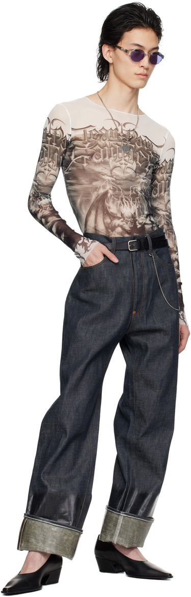 Tričko Jean Paul Gaultier Jean Paul Gaultier 'The Diablo' Graphic Mesh Long Sleeve T-Shirt Biela | 24/25-U-TO137-T546-0100, 4