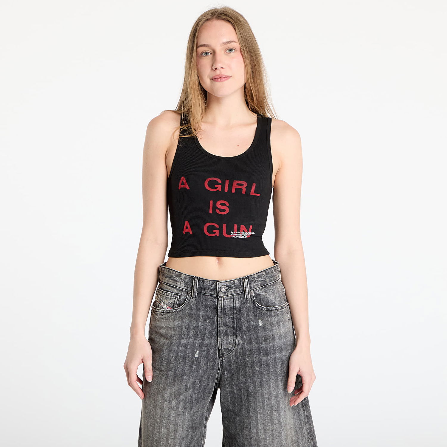 Tielko Pleasures PLEASURES Girl Is A Gun Crop Tank Top Čierna | P25SU077 BLACK, 0