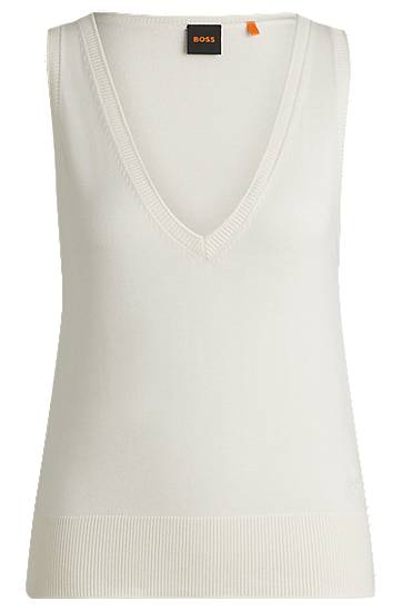 Sveter BOSS BOSS Knitted V-Neck Top Biela | 50538324, 0