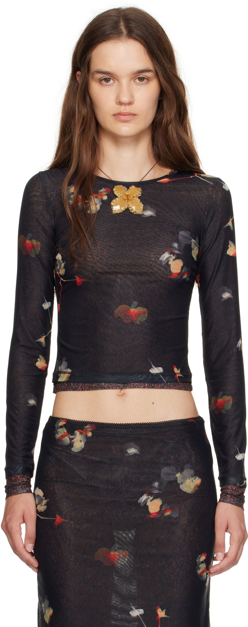 Tričko Eckhaus Latta Eckhaus Latta Duet Floral Print Semi-Sheer Top Čierna | 1100-EL-PF25-BP -