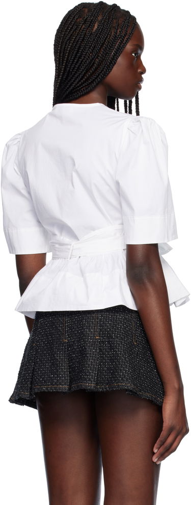 Košeľa GANNI GANNI Stretch Cotton Tie Front Peplum Blouse Biela | W0309, 2