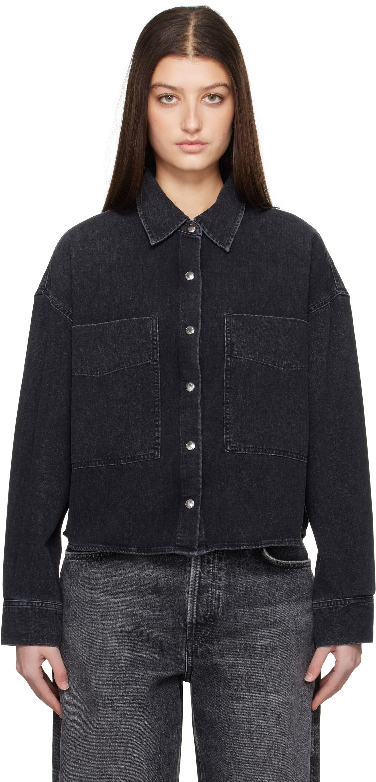 Košeľa AGOLDE AGOLDE Myah Cropped Denim Shirt Čierna | A7360-1525, 0