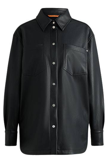 Košeľa BOSS Faux Leather Overshirt with Patch Pockets Čierna | 50528278, 0
