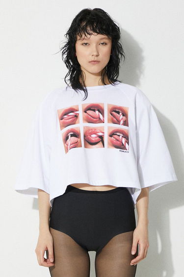Crop Top Fiorucci Fiorucci Mouth Print Cropped T-Shirt Biela | U01FPTSH106CJ01WH01, 0