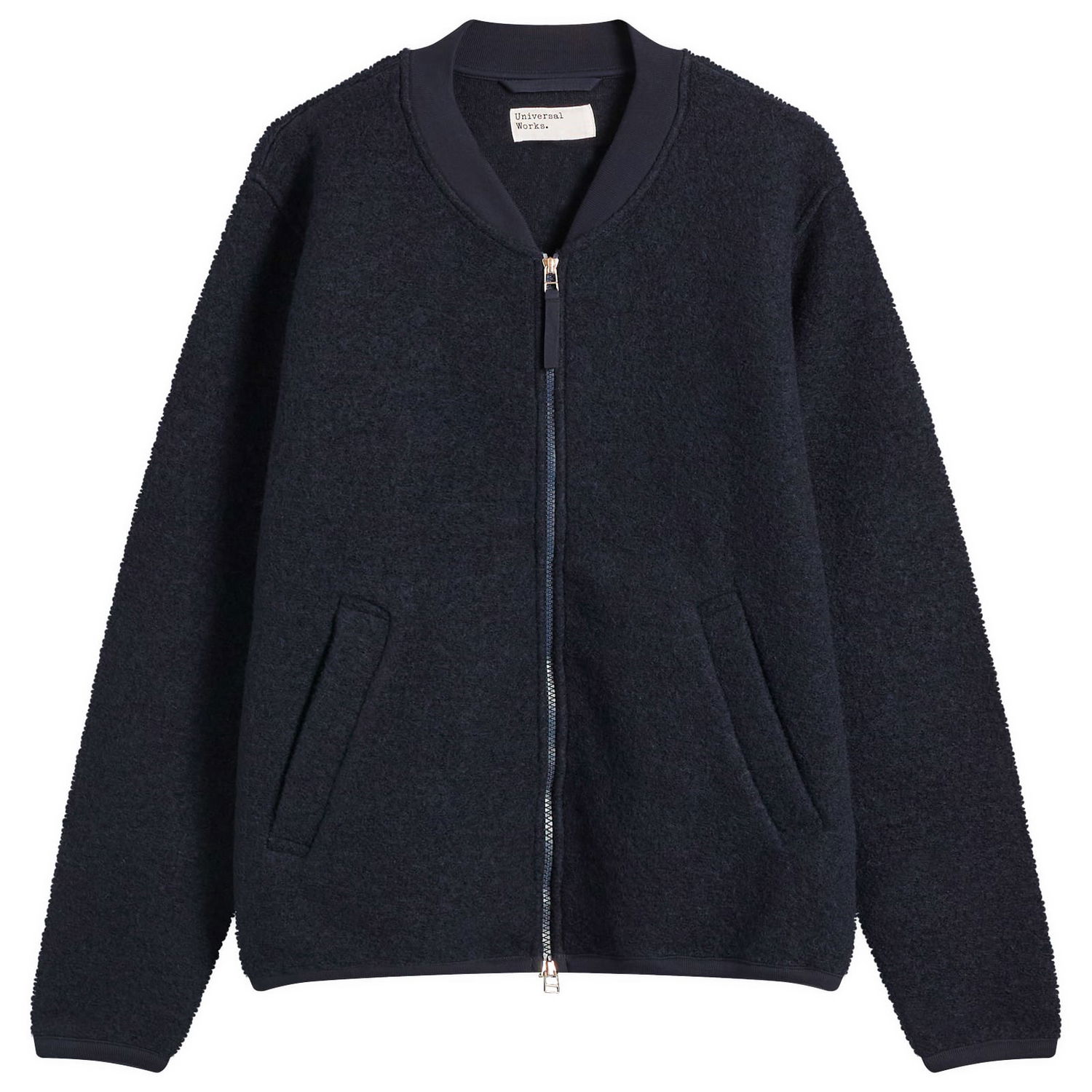 Bomber bunda Universal Works Universal Works Wool Fleece Zip Bomber Jacket, Size Small Navy | 00018-NVY, 1