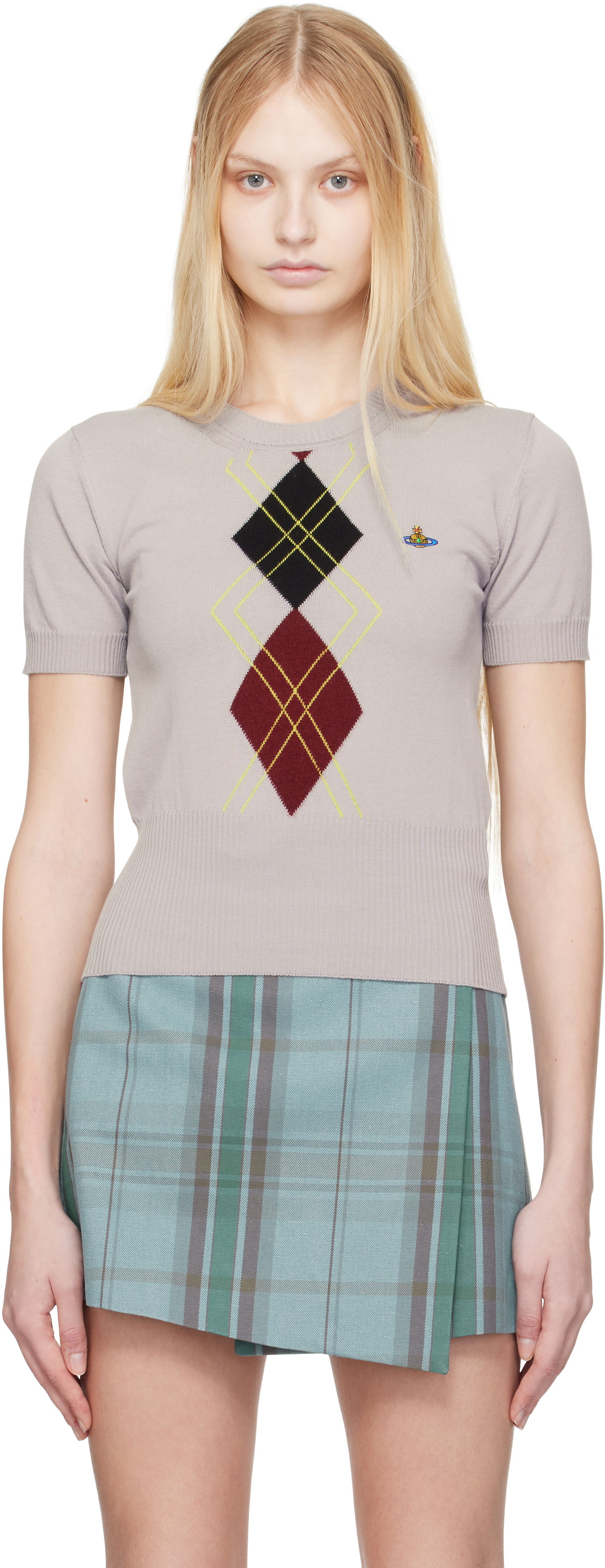 Sveter Vivienne Westwood Vivienne Westwood Argyle Knitted Top Šedá | 1803005S-Y003D-, 0