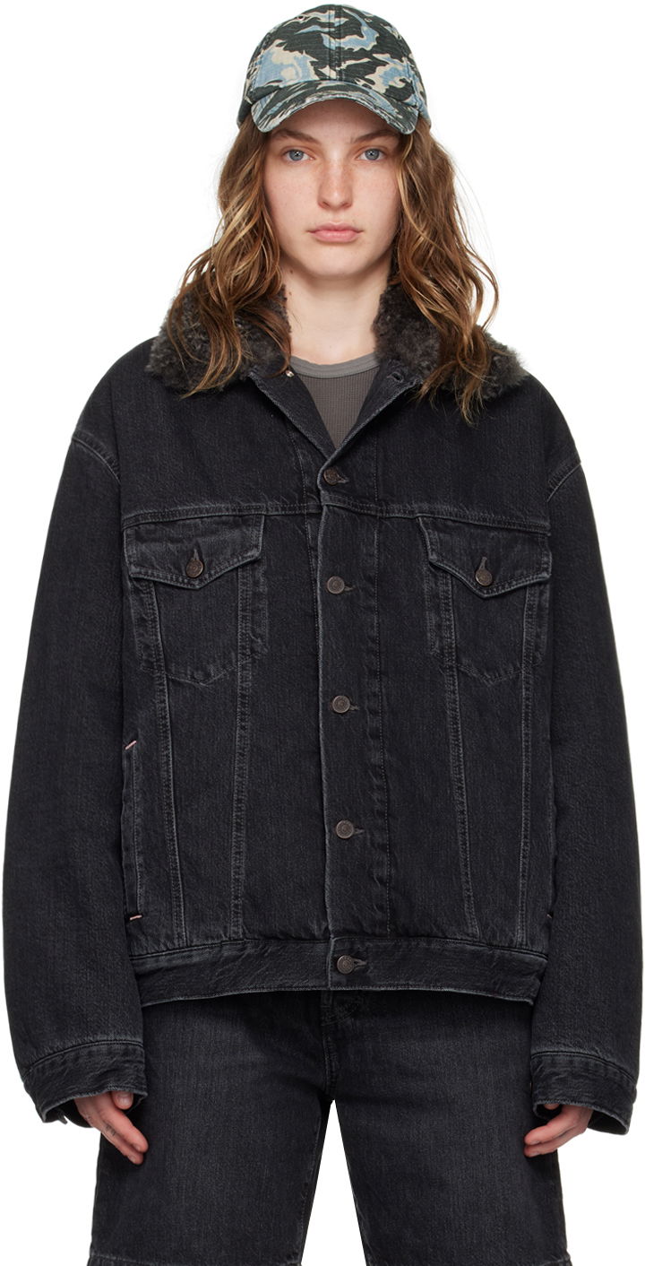 Bunda Acne Studios Black Sherpa Collar Denim Jacket Čierna | C90178-