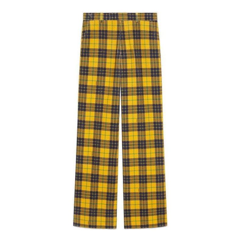 Nohavice Gucci Straight-Leg Checked Tartan Cotton Pants Žltá | 714622-ZAKSH-7088