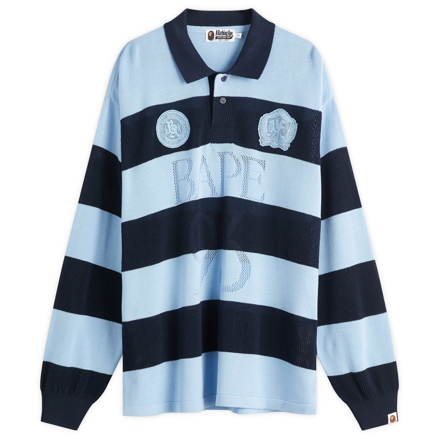 Tričko BAPE A Bathing Ape Jacquard Multi Logo Stripe Relaxed Fit LS T-Shirt Modrá | 001LTL301309M-NVY, 1