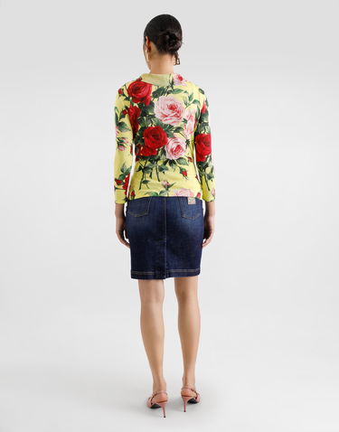 Sveter Dolce & Gabbana Dolce & Gabbana Silk Knit Rose Cardigan Žltá | FXV83TJAHLCHG5JD, 2