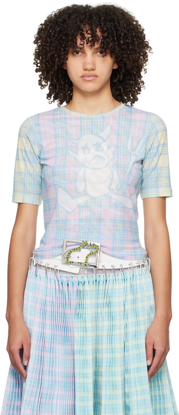 Tričko Chopova Lowena Chopova Lowena Devil Print Plaid T-Shirt Modrá | 2239, 0