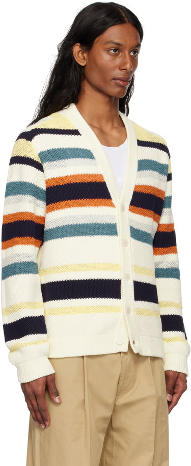 Sveter MAISON KITSUNÉ Maison Kitsuné Comfort Striped Knit Cardigan Biela | OM00506KT1129, 1