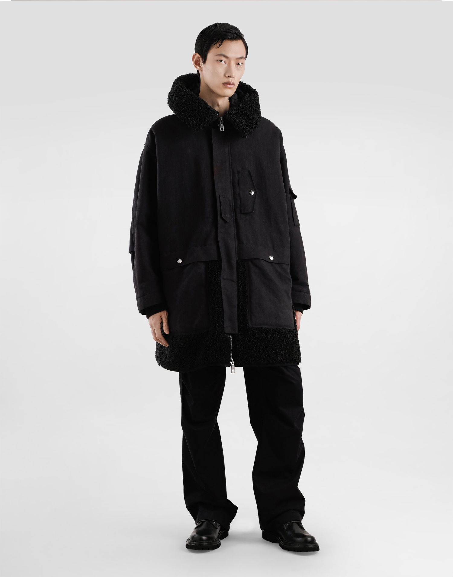 Parka Dolce & Gabbana Dolce & Gabbana Waxed Long Parka with Shearling Čierna | G053WTHUMVUN0000, 1