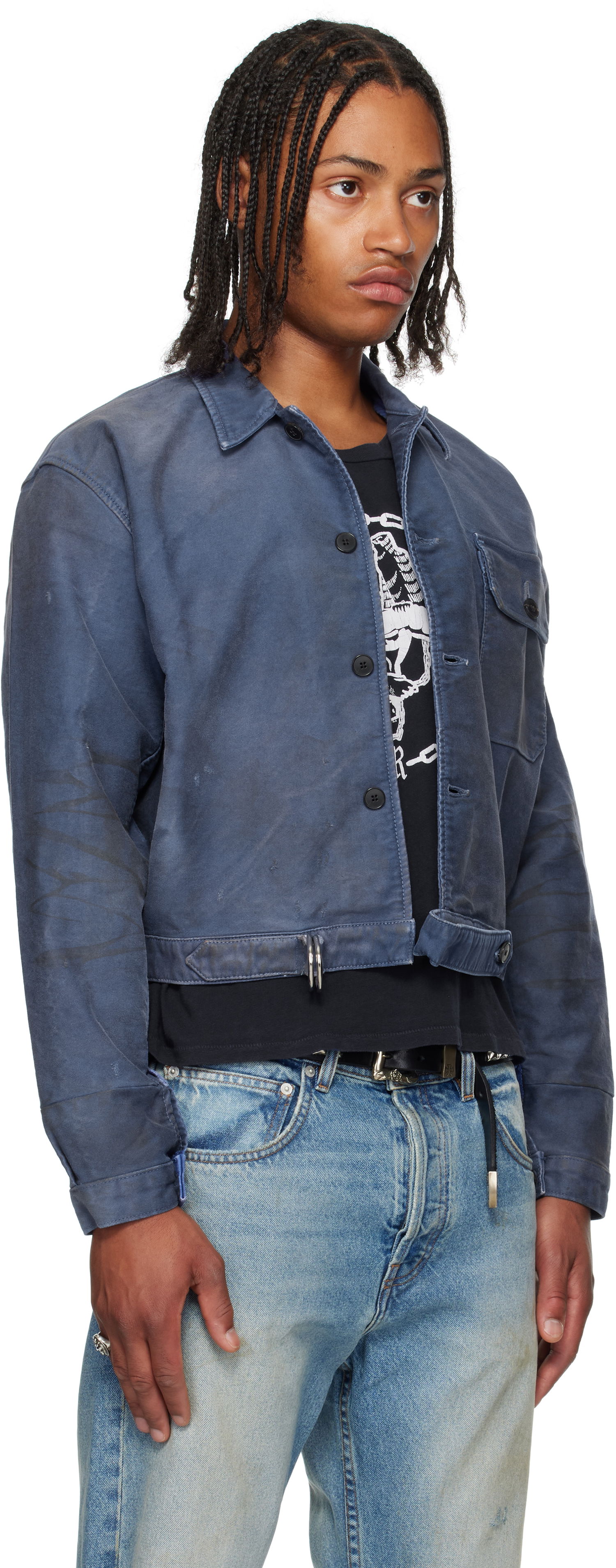 Bunda Enfants Riches Déprimés Enfants Riches Déprimés Denis Cropped Button-Up Jacket Modrá | 030-529, 1