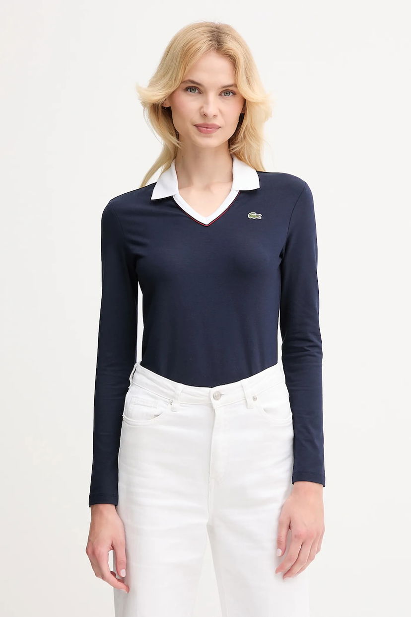 Polo tričko Lacoste Lacoste Long Sleeve V-Neck Polo Shirt Navy | DF7785