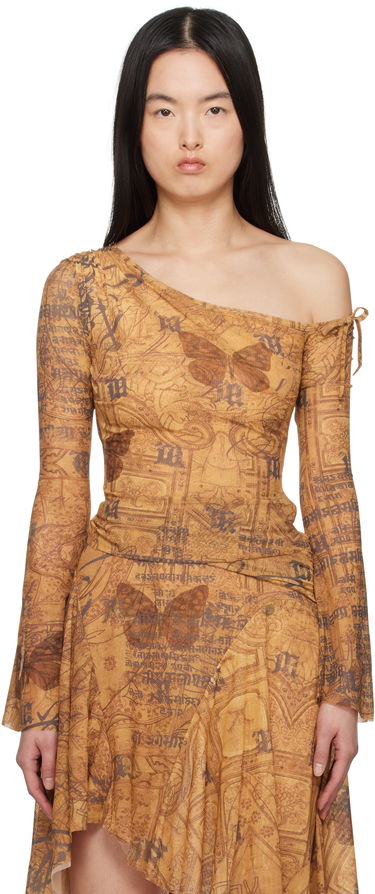 Šaty MISBHV MISBHV Goa Mesh Off-Shoulder Longsleeve Top Hnedá | 250W119, 0