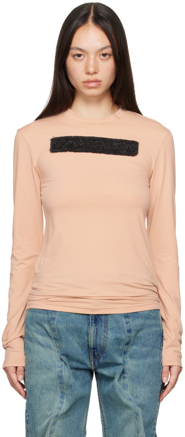 Tričko Y/PROJECT Logo Patch Long Sleeve T-Shirt Béžová | 204TO006, 0