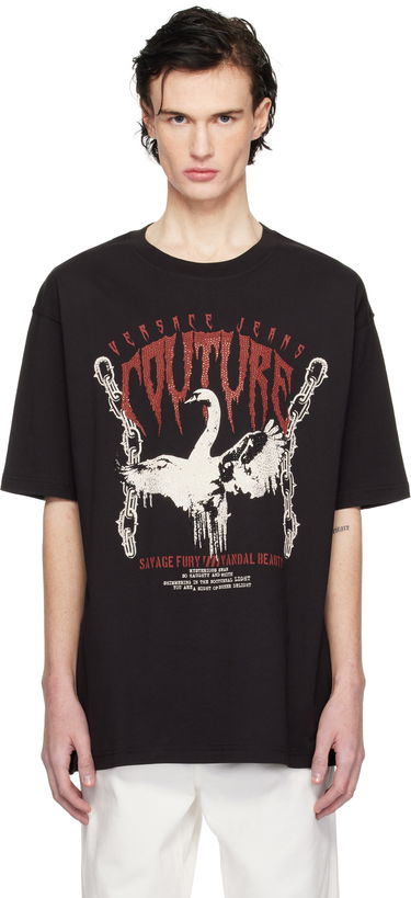 Tričko Versace Couture Black Swan Chain Graphic T-Shirt Čierna | E77GAHG01_ECJ00G, 0