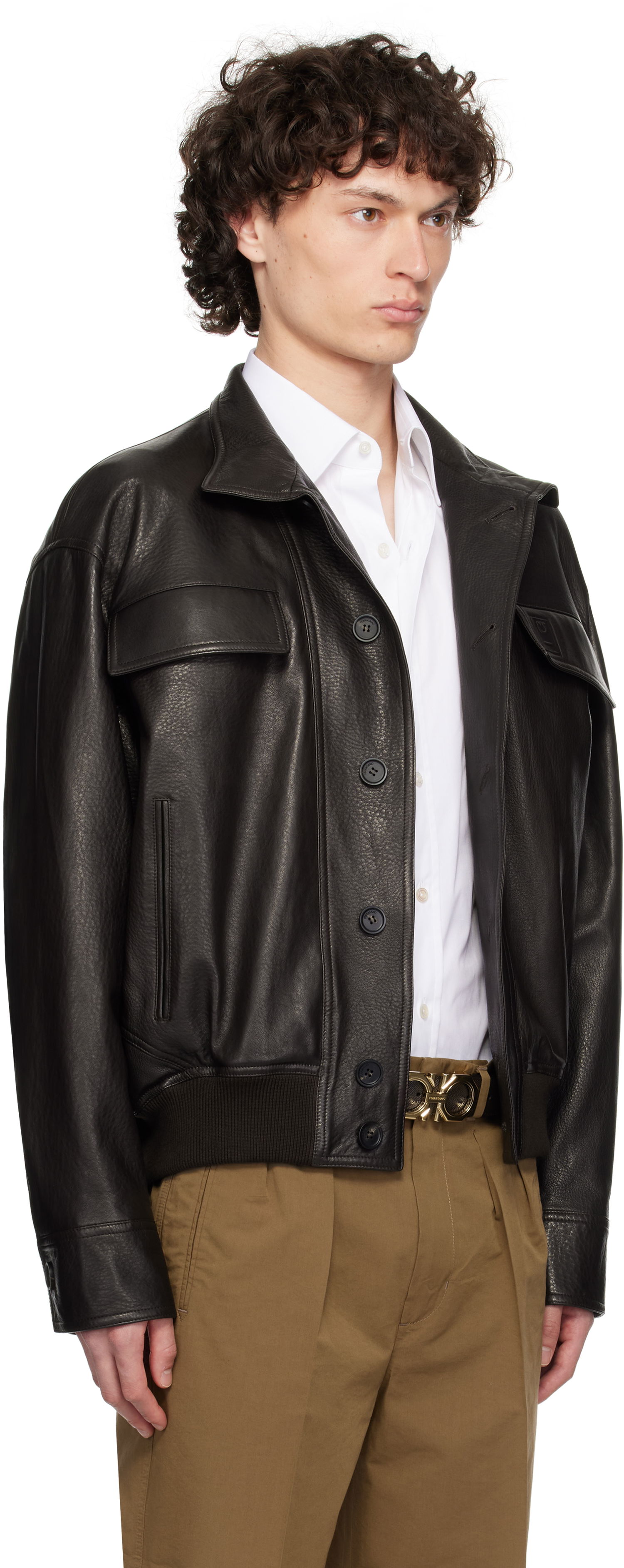 Bunda FERRAGAMO Ferragamo Grainy Leather Jacket Čierna | 783255, 1