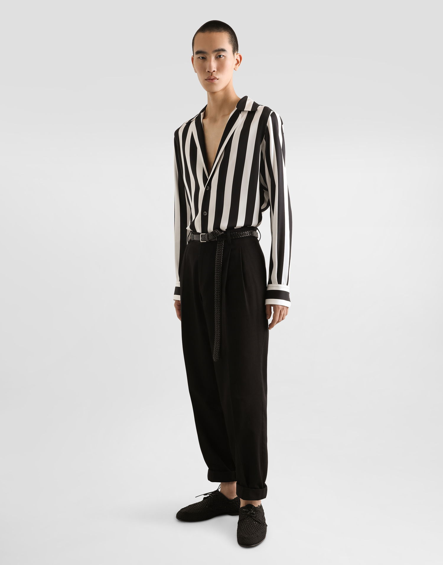 Košeľa Dolce & Gabbana Dolce & Gabbana Silk Charmeuse Long Sleeve Shirt Čierna | G5MX5TFSA5WHAXRN, 1