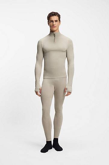 Legíny BOSS Ski base layer trousers in wool-blend jersey Béžová | 50544376, 1