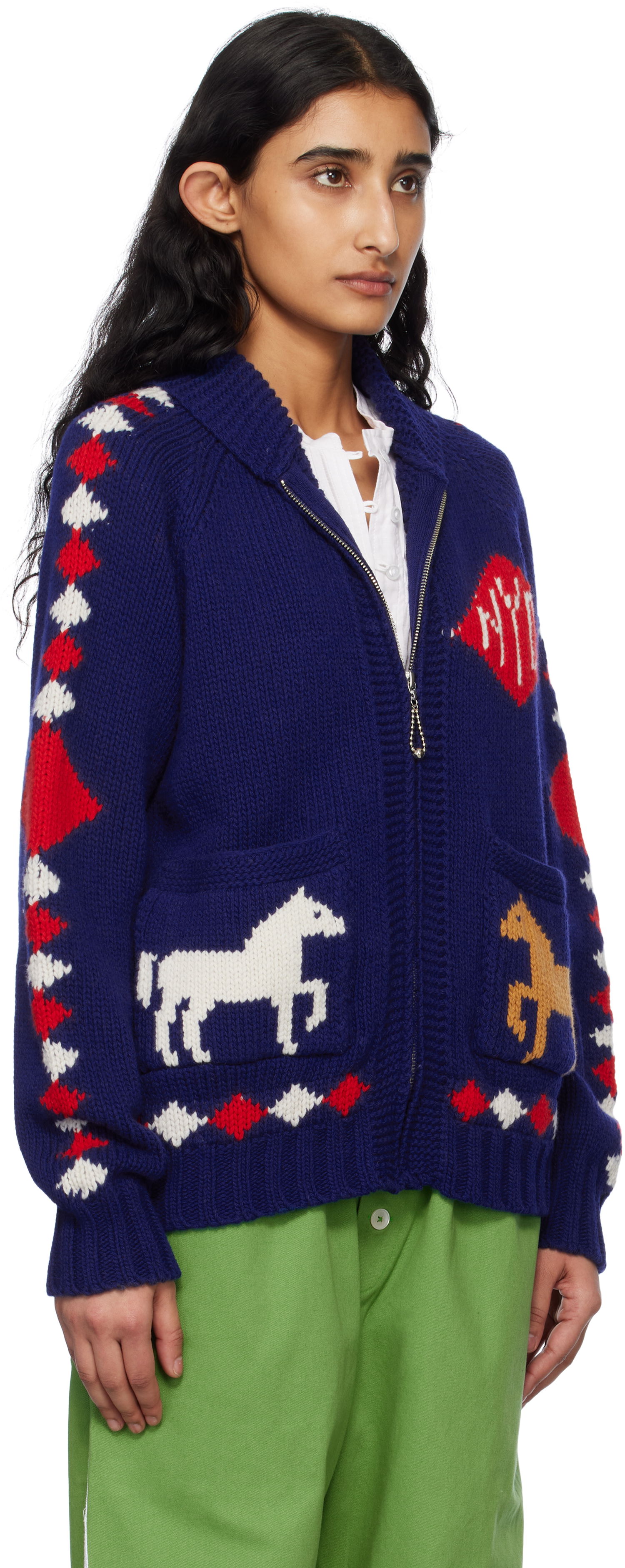 Sveter Bode Bode Diamond Corral Zip Cardigan Modrá | MRS25KT015, 1