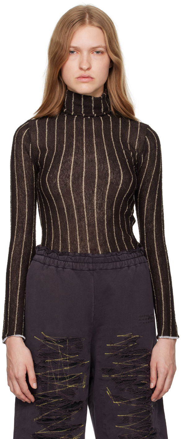 Sveter Maison Margiela Pinstripes Underpinnings Turtleneck Hnedá | S62HA0091 M13077, 0