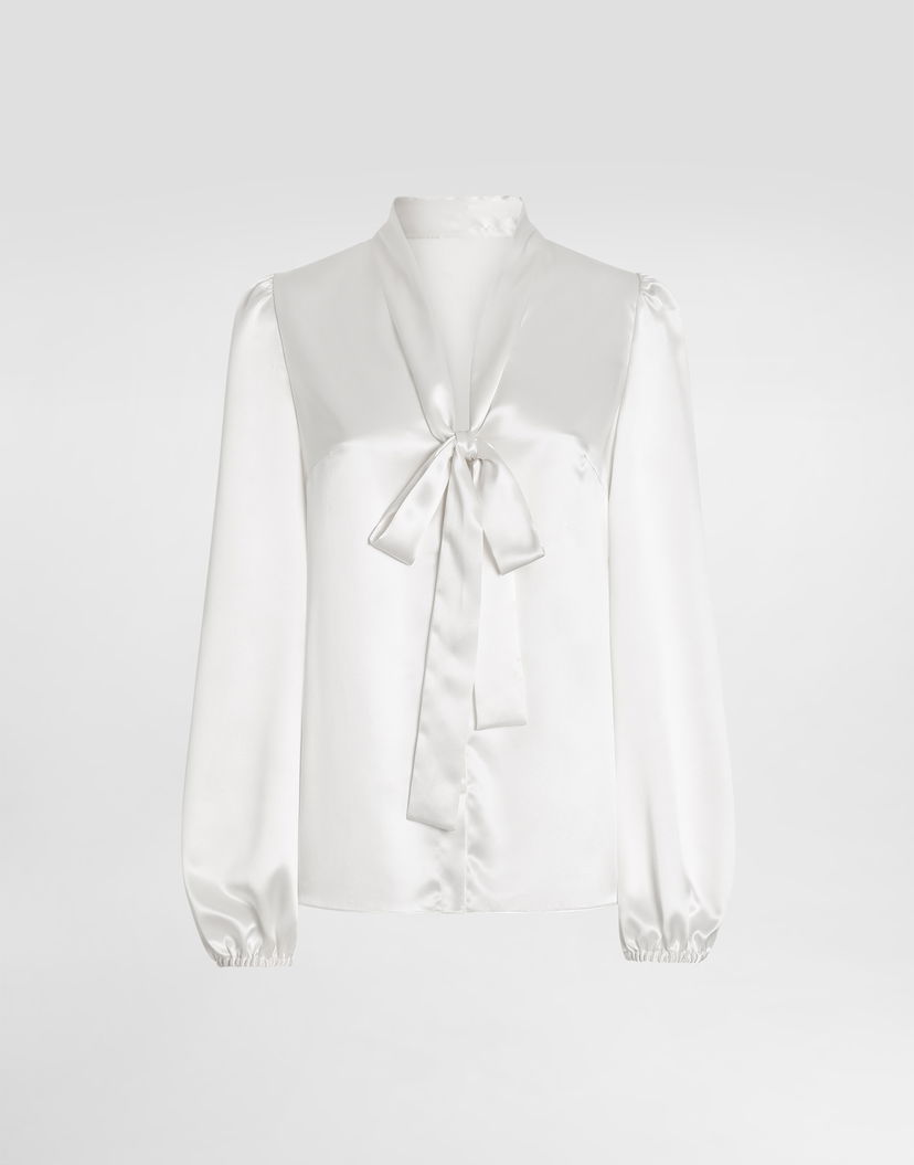 Košeľa Dolce & Gabbana Dolce & Gabbana Satin Pussy Bow Blouse Biela | F5N70TFU1AUW0111