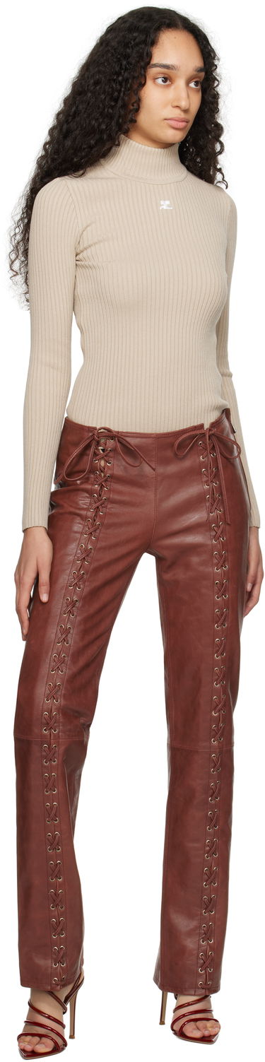 Sveter Courrèges Courrèges Reedition Rib Knit Mock Neck Sweater Béžová | PERMPU022FI0001, 4