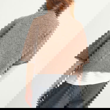 Sveter YMC Kwai Checkered Knit Button-Front Cardigan Béžová | Q8ZME-TPE, 3