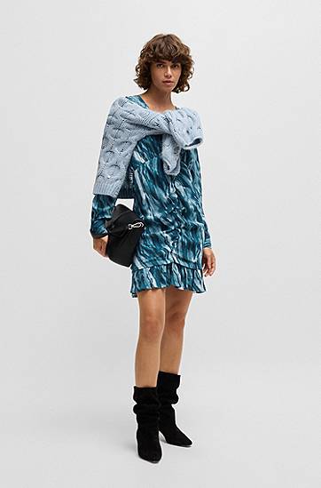 Šaty BOSS Marble-Effect Gathered Dress Modrá | 50530949, 1