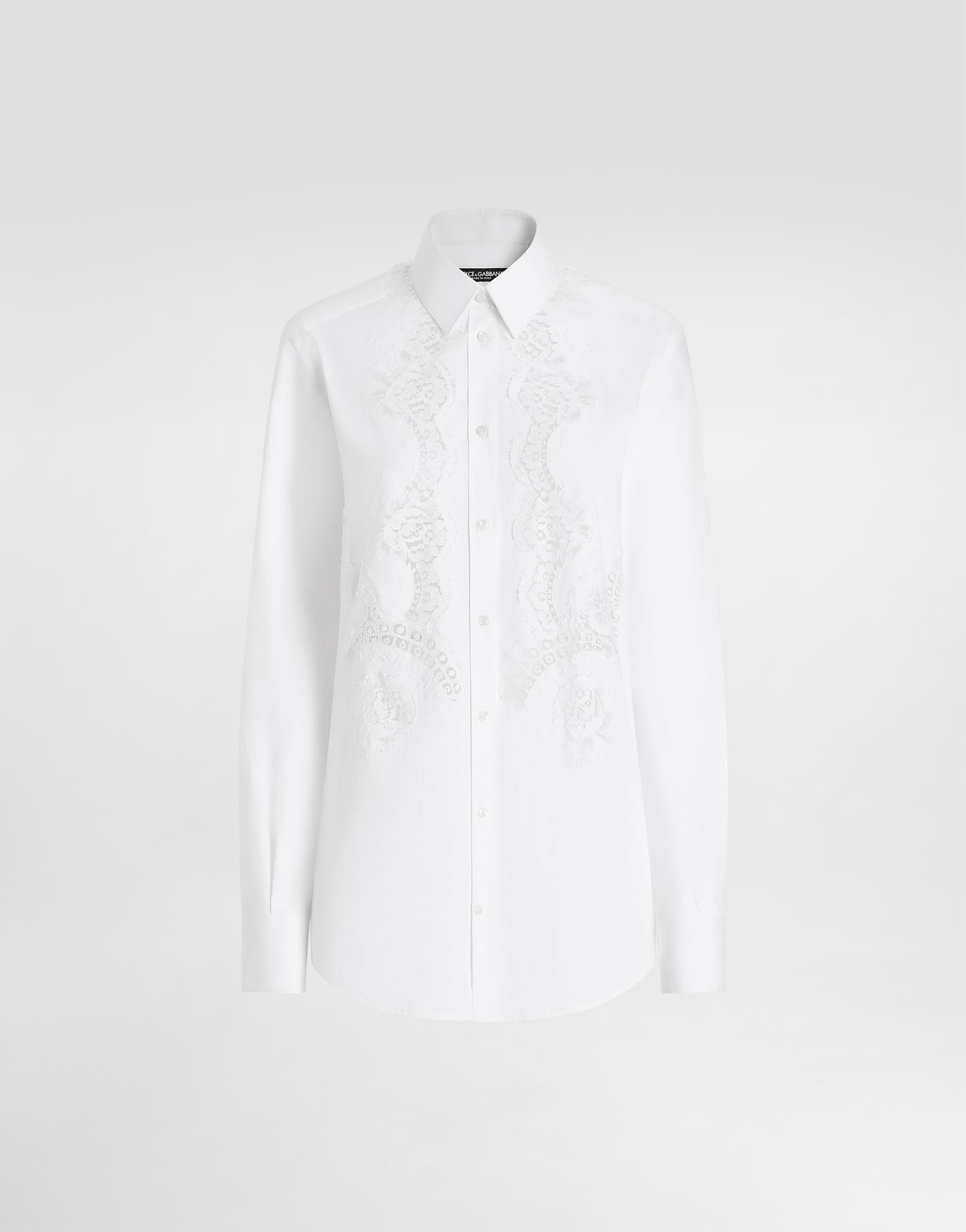 Košeľa Dolce & Gabbana Dolce & Gabbana Cotton Poplin Shirt with Lace Inlay Biela | F5T32TFUEAJW0800, 0