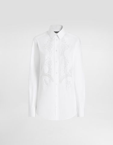 Košeľa Dolce & Gabbana Dolce & Gabbana Cotton Poplin Shirt with Lace Inlay Biela | F5T32TFUEAJW0800, 0