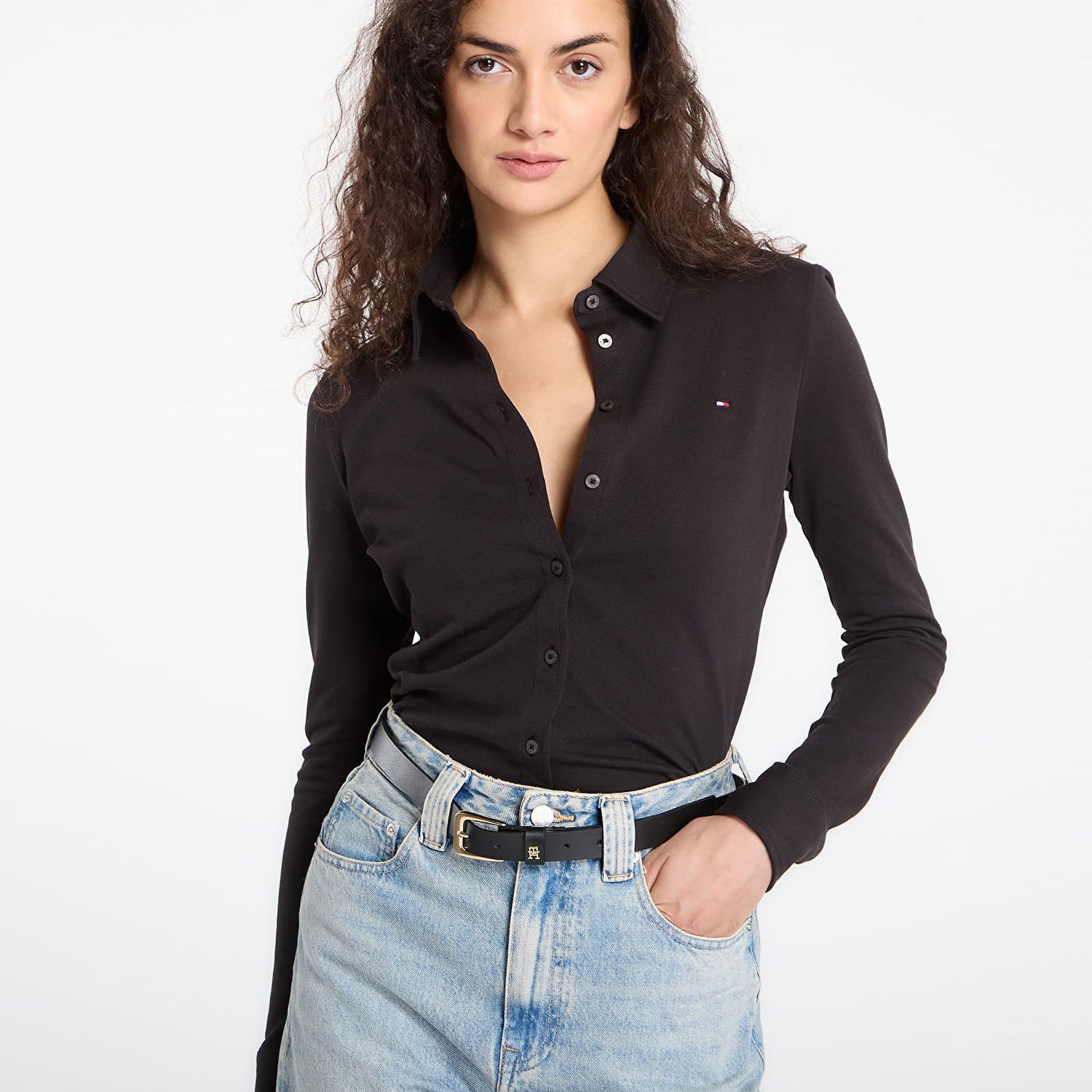 Košeľa Tommy Hilfiger 1985 Slim Pique Button Down Long Sleeve Shirt Čierna | WW0WW43528 BDS, 1