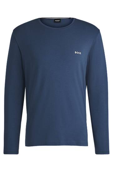 Tričko BOSS BOSS Stretch-Cotton Loungewear T-Shirt with Embroidered Logo Modrá | 50515389, 0
