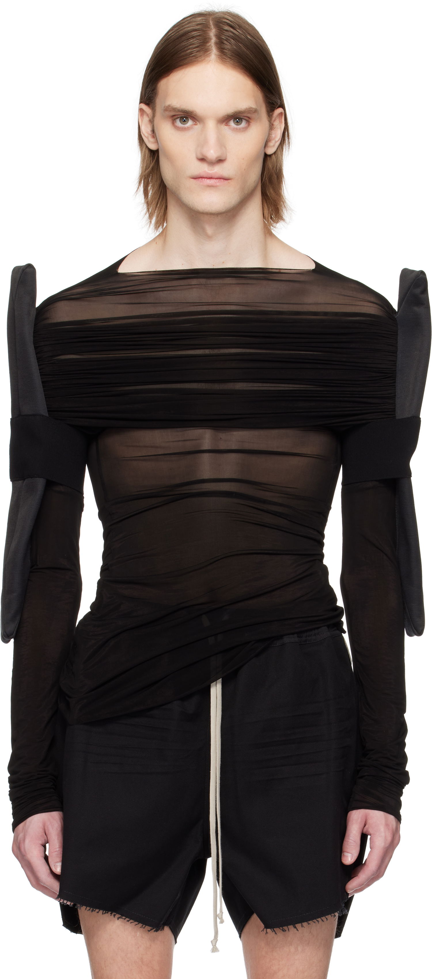 Šortky Rick Owens Rick Owens Hollywood Sheer Long Sleeve T-Shirt Čierna | RR01E5200 BZCD, 0