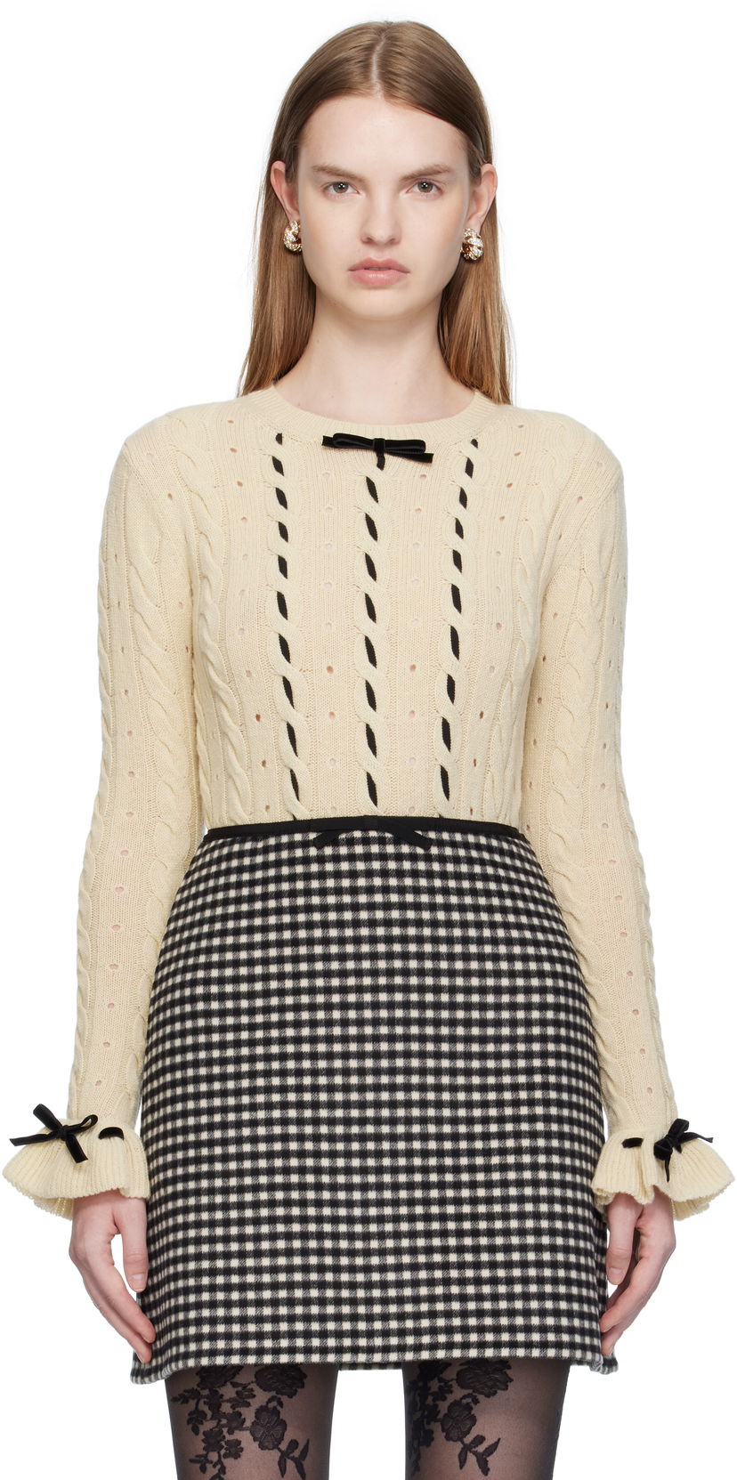Sveter Valentino Valentino Virgin Wool Sweater with Bows Béžová | 7B3KC66Z9K9
